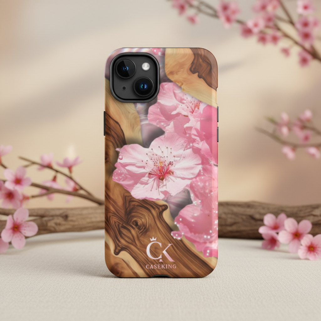 Pink Aesthetic Floating Cherry Blossoms Wooden Epoxy Mix