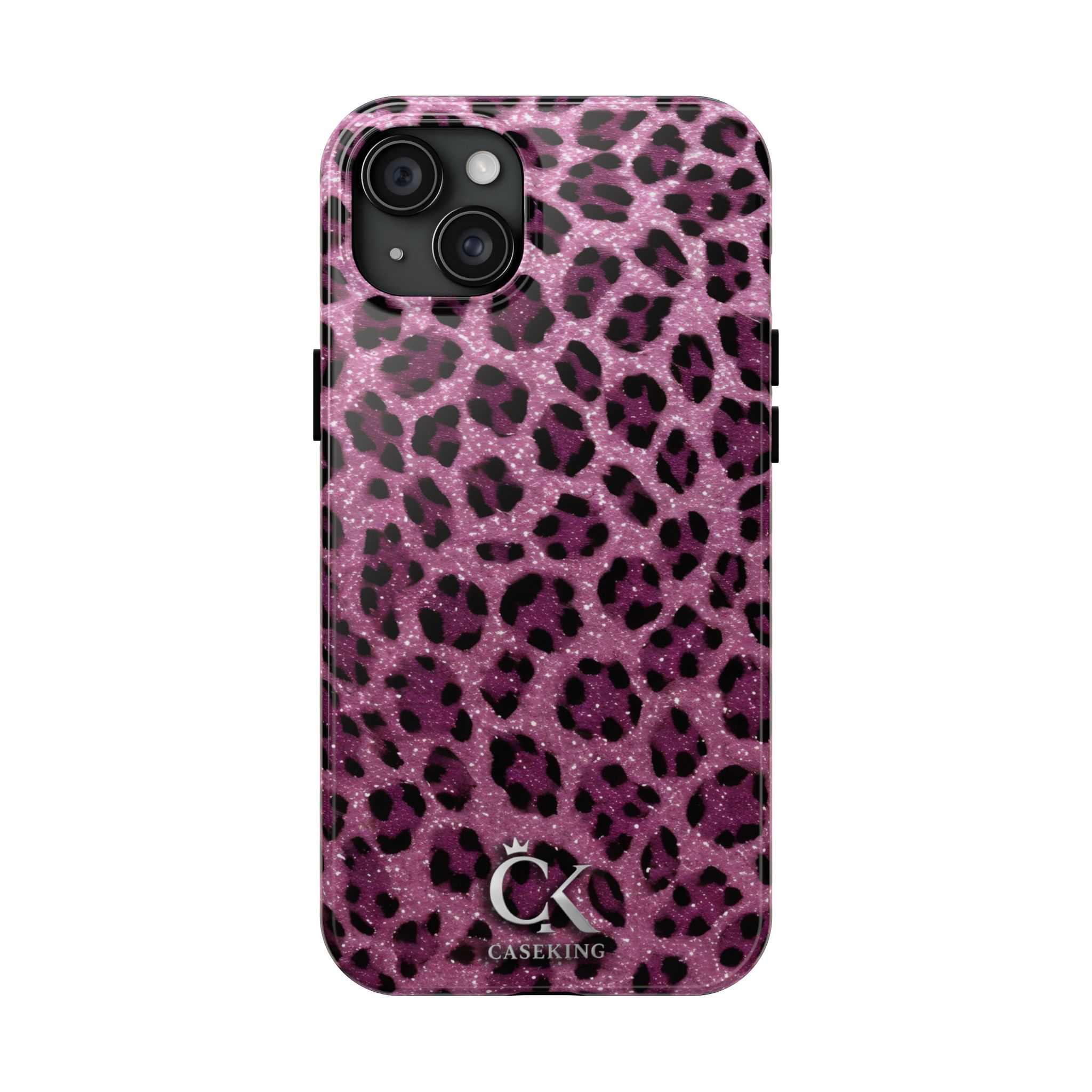 Hot Pink Black Leopard Print Pattern Glitter Faux Fur Design Glamorous Wild Print Trendy Y2K Aesthetic High Fashion Animal Motif