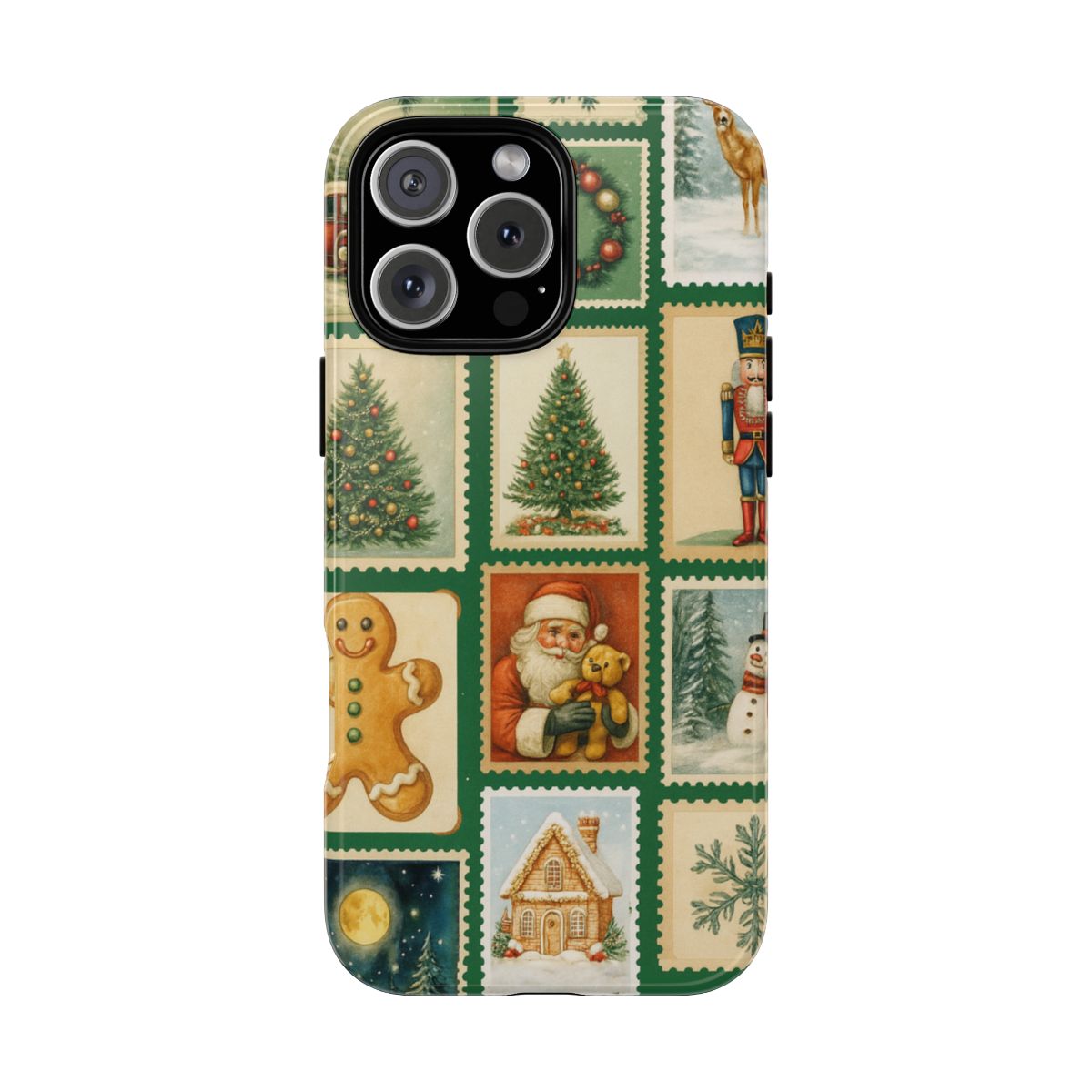Retro Christmas Stamp Phone Case, Festive Holiday Phone Cover