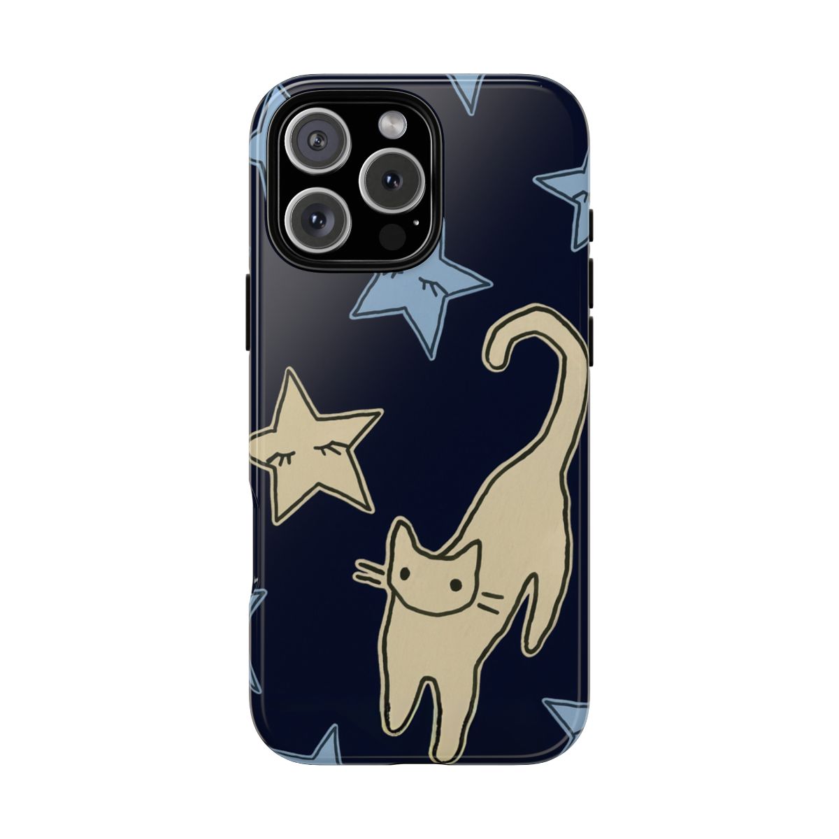 Cat and Stars Phone Case Y2K Cute Celestial Grunge Hand-Drawn Cool Girly Gift - Phone Case