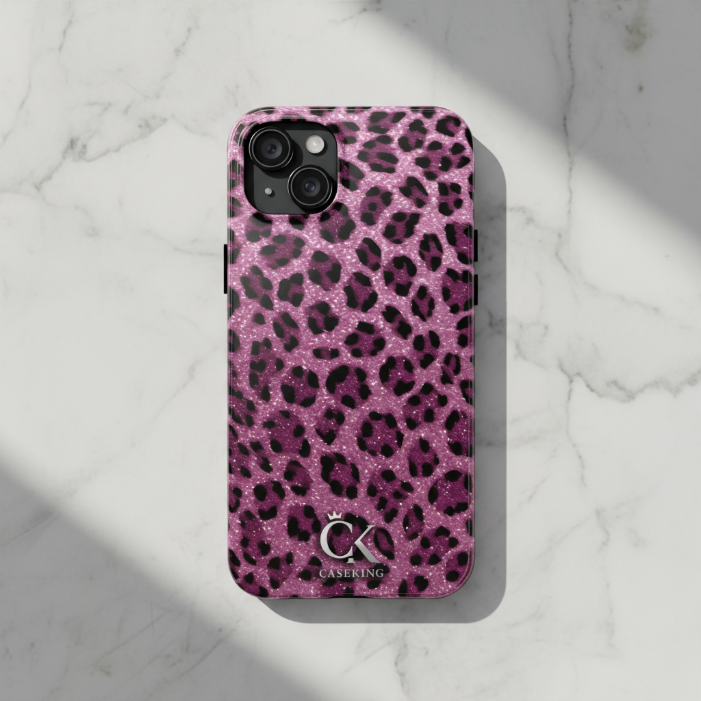 Hot Pink Black Leopard Print Pattern Glitter Faux Fur Design Glamorous Wild Print Trendy Y2K Aesthetic High Fashion Animal Motif