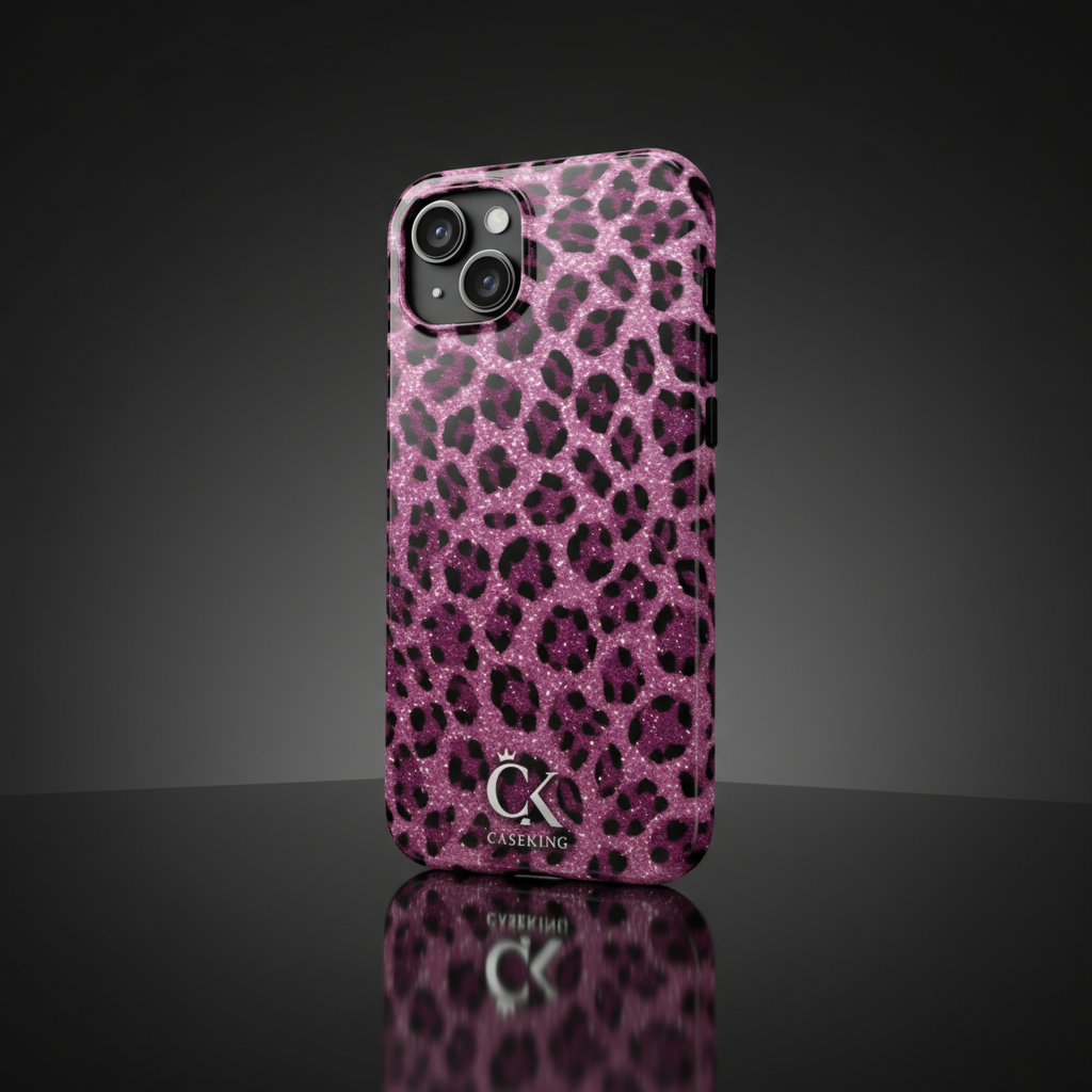 Hot Pink Black Leopard Print Pattern Glitter Faux Fur Design Glamorous Wild Print Trendy Y2K Aesthetic High Fashion Animal Motif