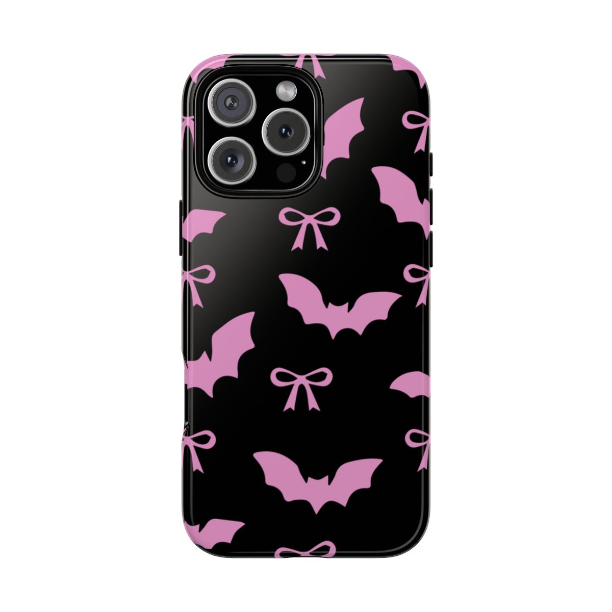 Halloween Phone Case Cute Pink Bats & Bows on Black, Fits iPhone Samsung Pixel, Spooky Girly Gift