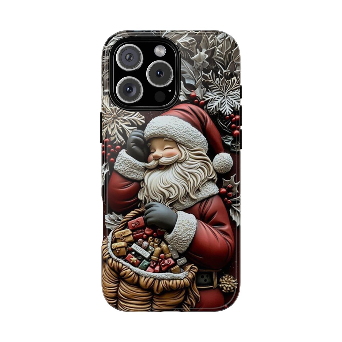 Santa Claus Christmas Phone Case, Festive Holiday Gift Idea, Cute Santa With Gifts Design, Protective Cover For iPhone, Samsung And Pixel