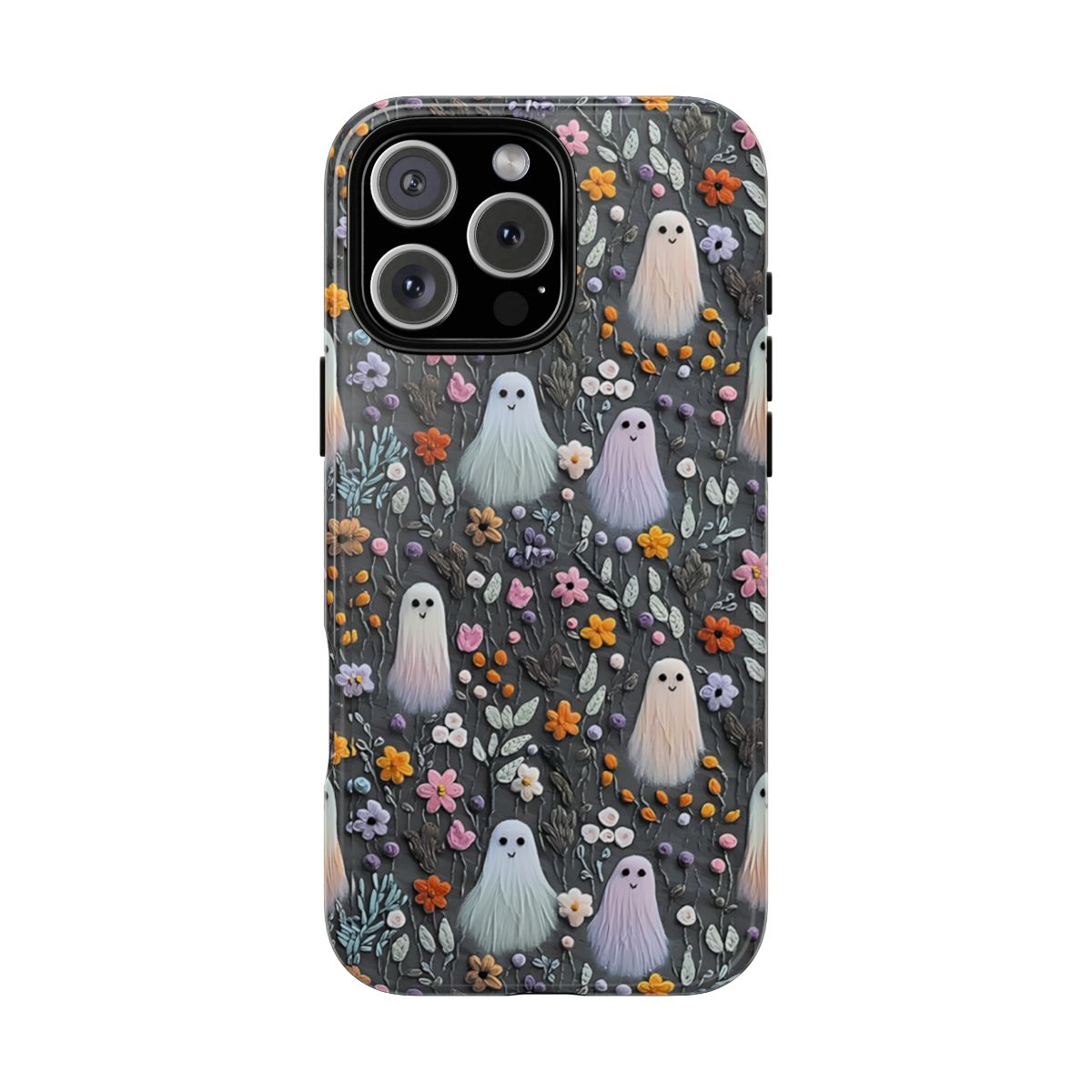 Ghost in Bloom Phone Case, Floral Halloween Cottagecore, Vintage Embroidered Aesthetic Fall Case