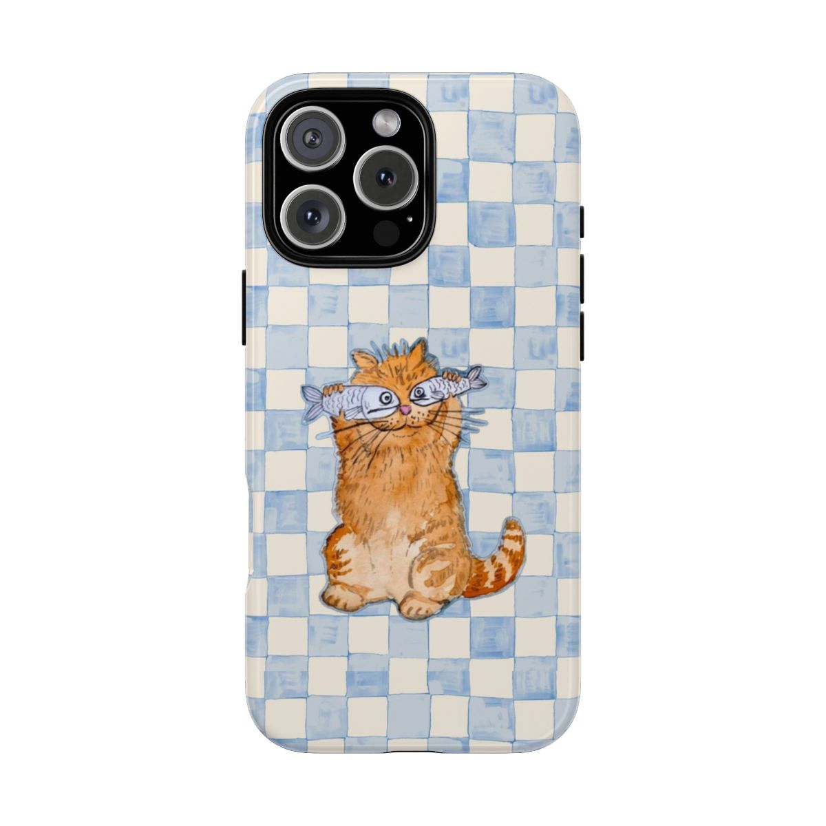 Cute Orange Cat Phone Case with Fish â€“ Pastel Pattern Protective Cover, Gift for her, Gift for him, many background, Cartoon Phonecover, Ocean