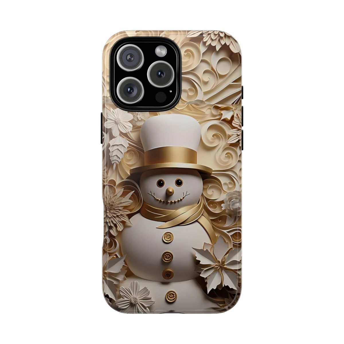 Golden Snowman Christmas Phone Case - 3D like Adorable Snowman with Design Protective Holiday Case for Winter Lovers & Bookish Users