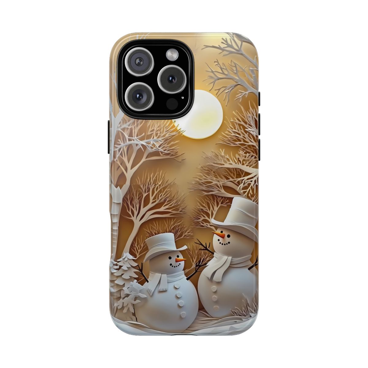 Christmas Snowman Phone Case, Faux Papercraft Art Design, Simple Minimalist Snowy Winter Landscape