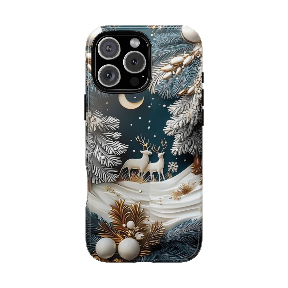Festive Christmas Winter Forest Reindeer Phone Case with Snowman 