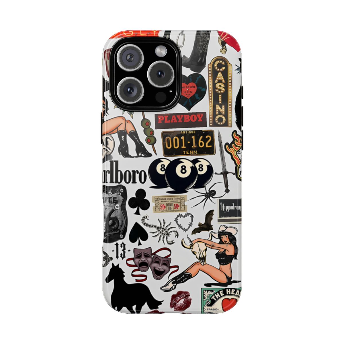 Vintage Sticker Bomb Case â€“ 8 Ball, Playboy, Skull & More