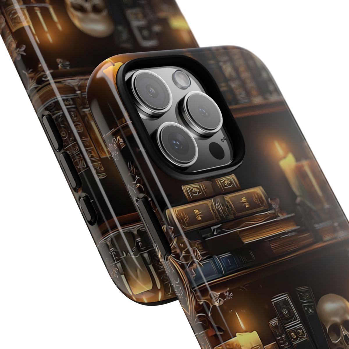 Dark Halloween Bookshelf Phone Case Skulls Raven Bookcase Goth Phone Cover Dark Cottagecore Coquette Spooky