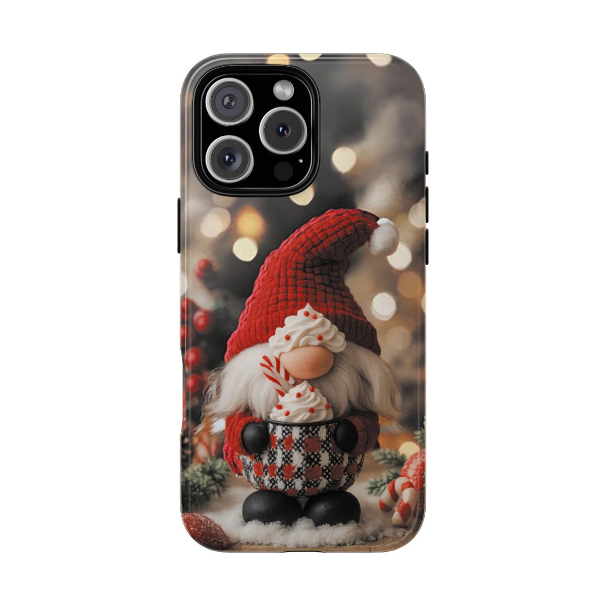 Cozy Xmas Holiday Gnome Phone Case 3D Christmas Festive Gnome & Holly Design Secure Stylish Protection Tough Case for Winter Lovers