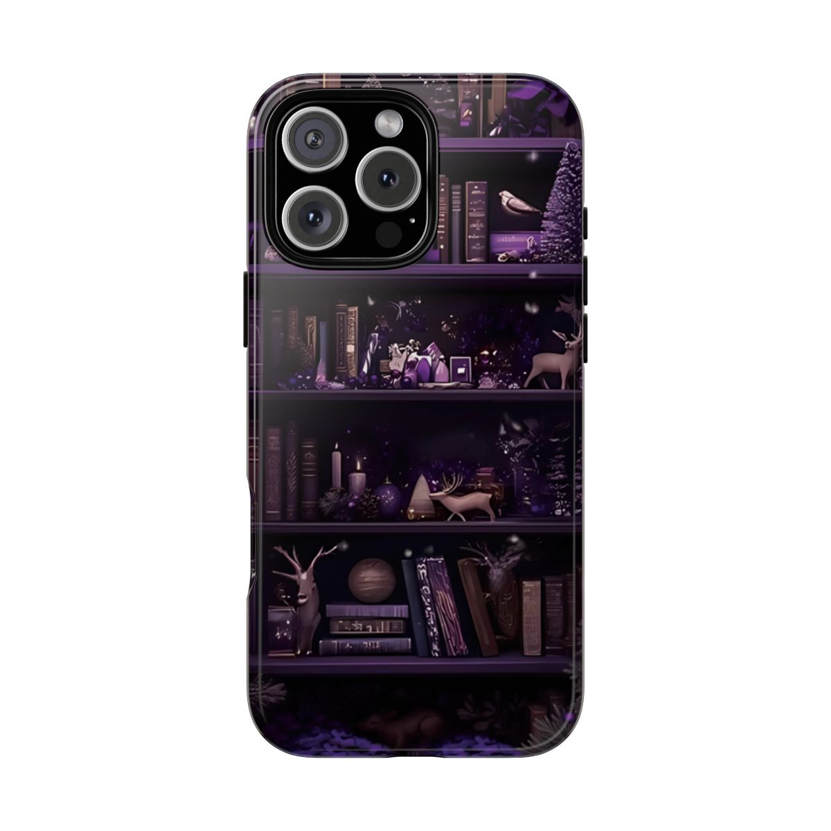 Festive Christmas Bookshelf Phone Case Purple Bookish Design with Santa Claus & Glowing Details Lightweight Protective Case for Book Enthusiasts