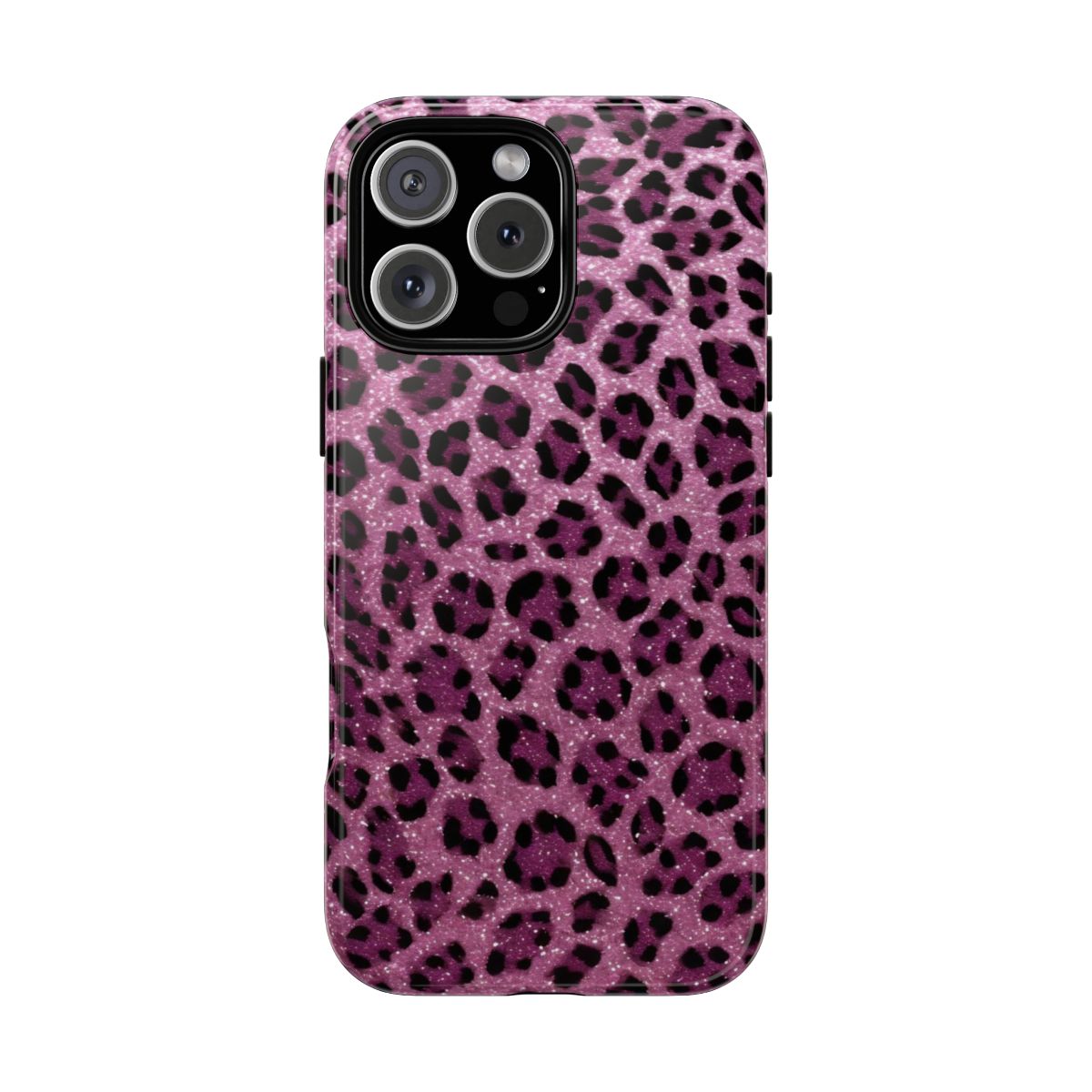 Hot Pink Black Leopard Print Pattern Glitter Faux Fur Design Glamorous Wild Print Trendy Y2K Aesthetic High Fashion Animal Motif