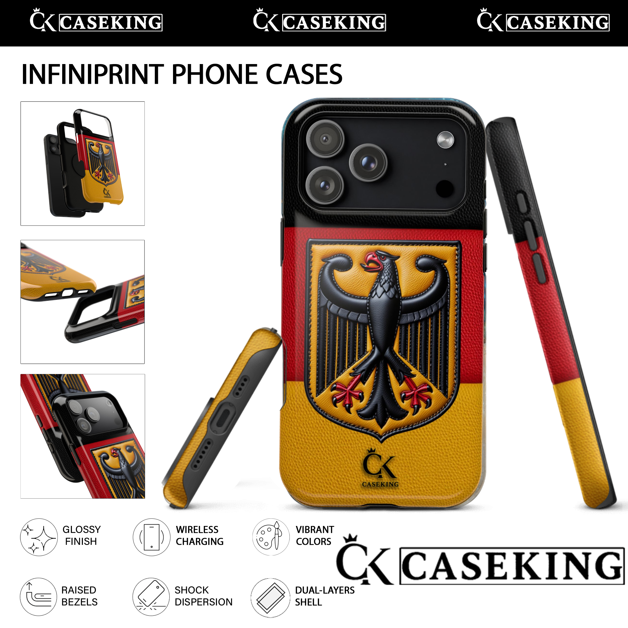 German Flag Black Eagle Cracked Paint Texture Wooden Surface 3D Realistic