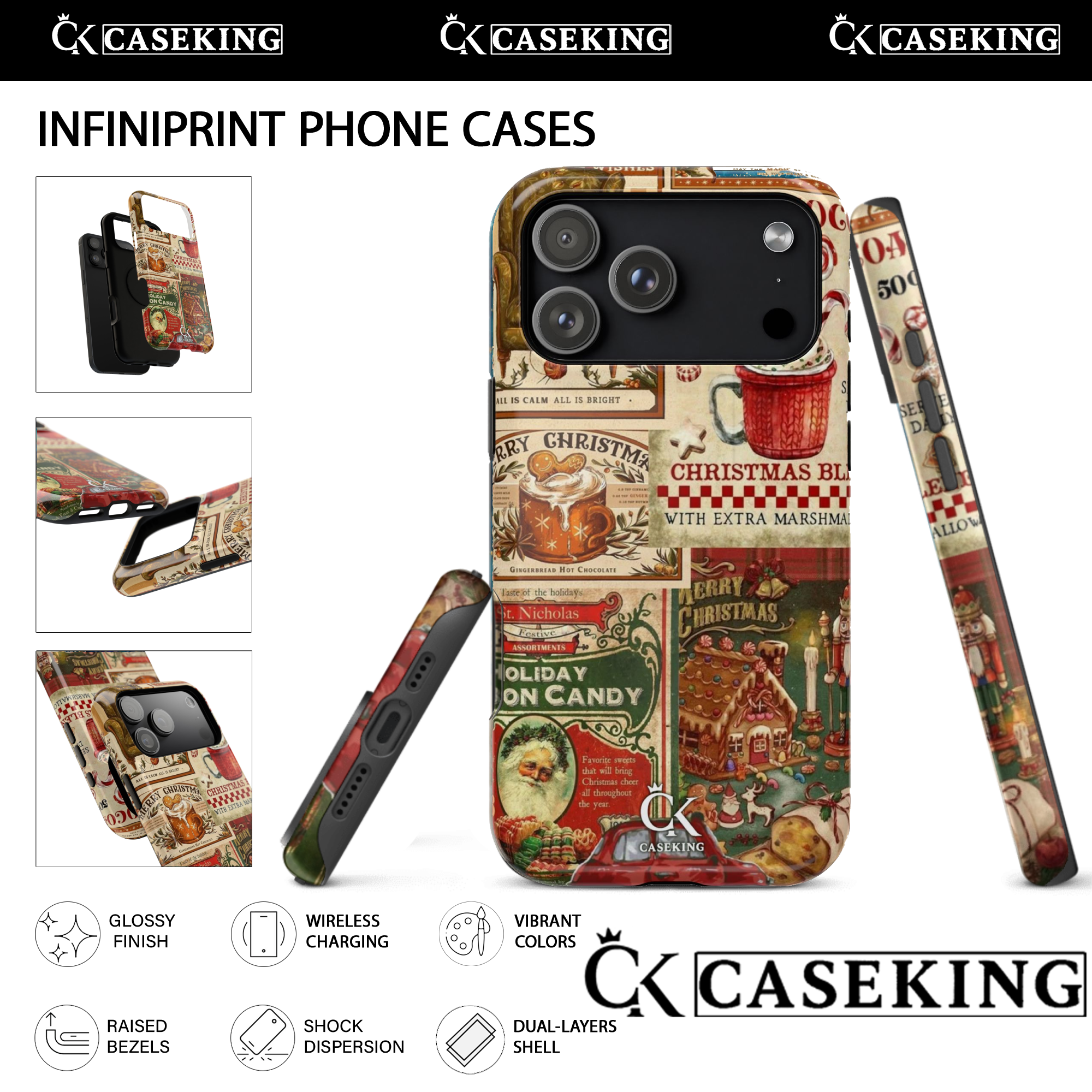 Vintage Christmas Collage Retro Holiday Cocoa Candy Santa Gingerbread