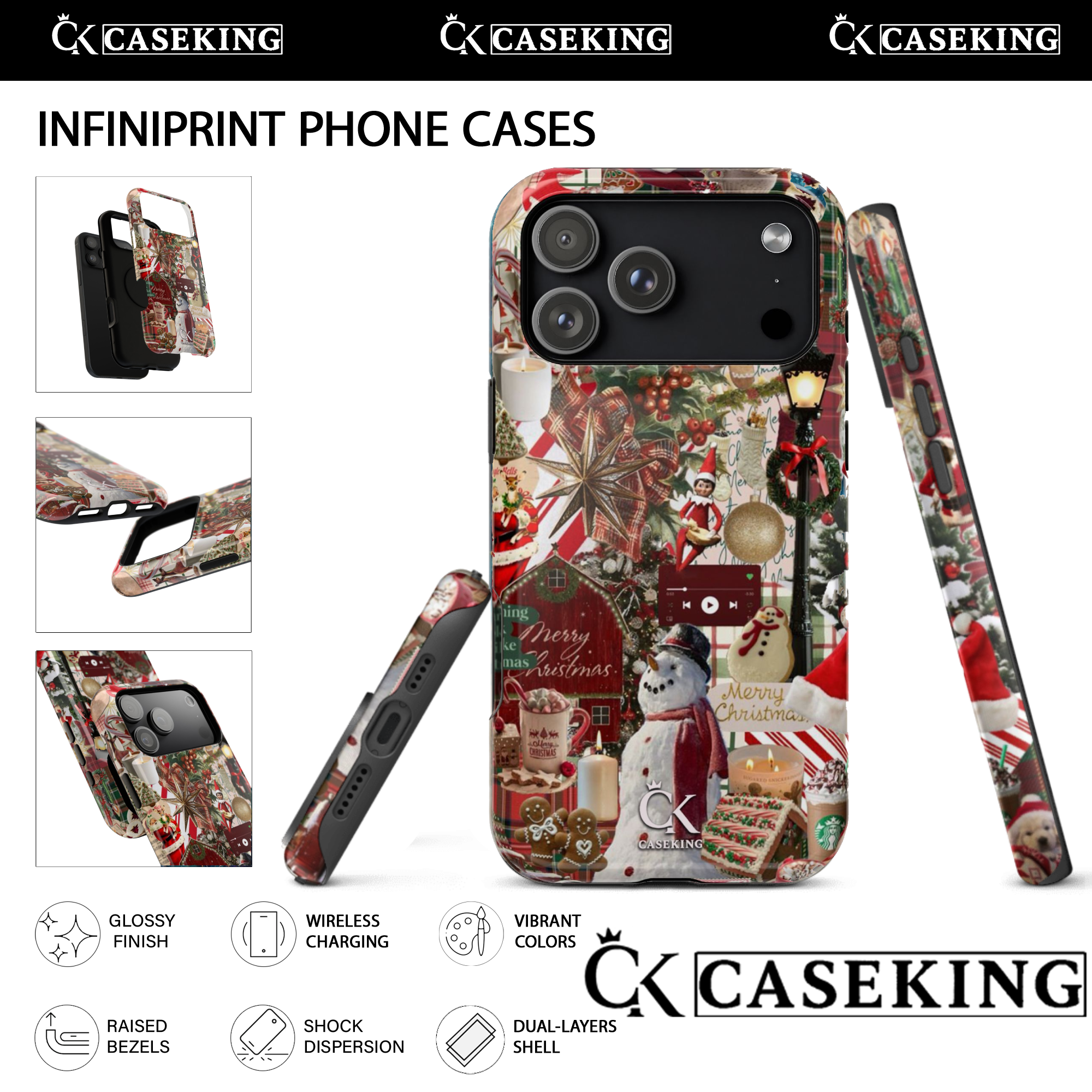 Vintage Christmas Collage Snowman Gingerbread Red Bow Holiday Cozy