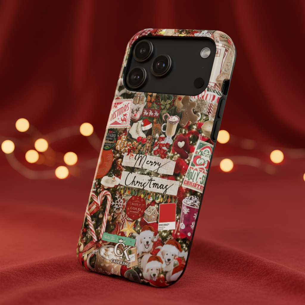 Merry Christmas Collage Red Candy Cane Gingerbread Cocoa Holiday Cozy