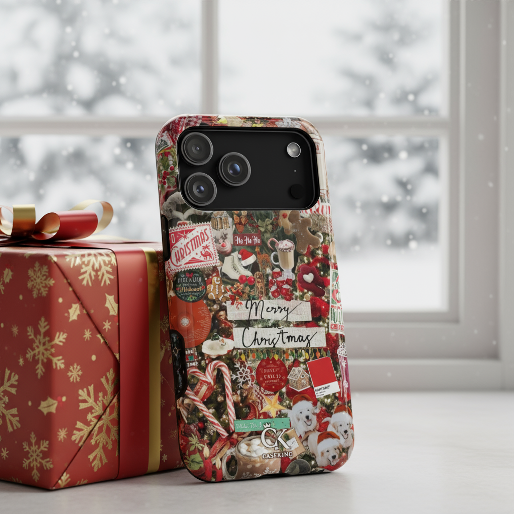 Merry Christmas Collage Red Candy Cane Gingerbread Cocoa Holiday Cozy