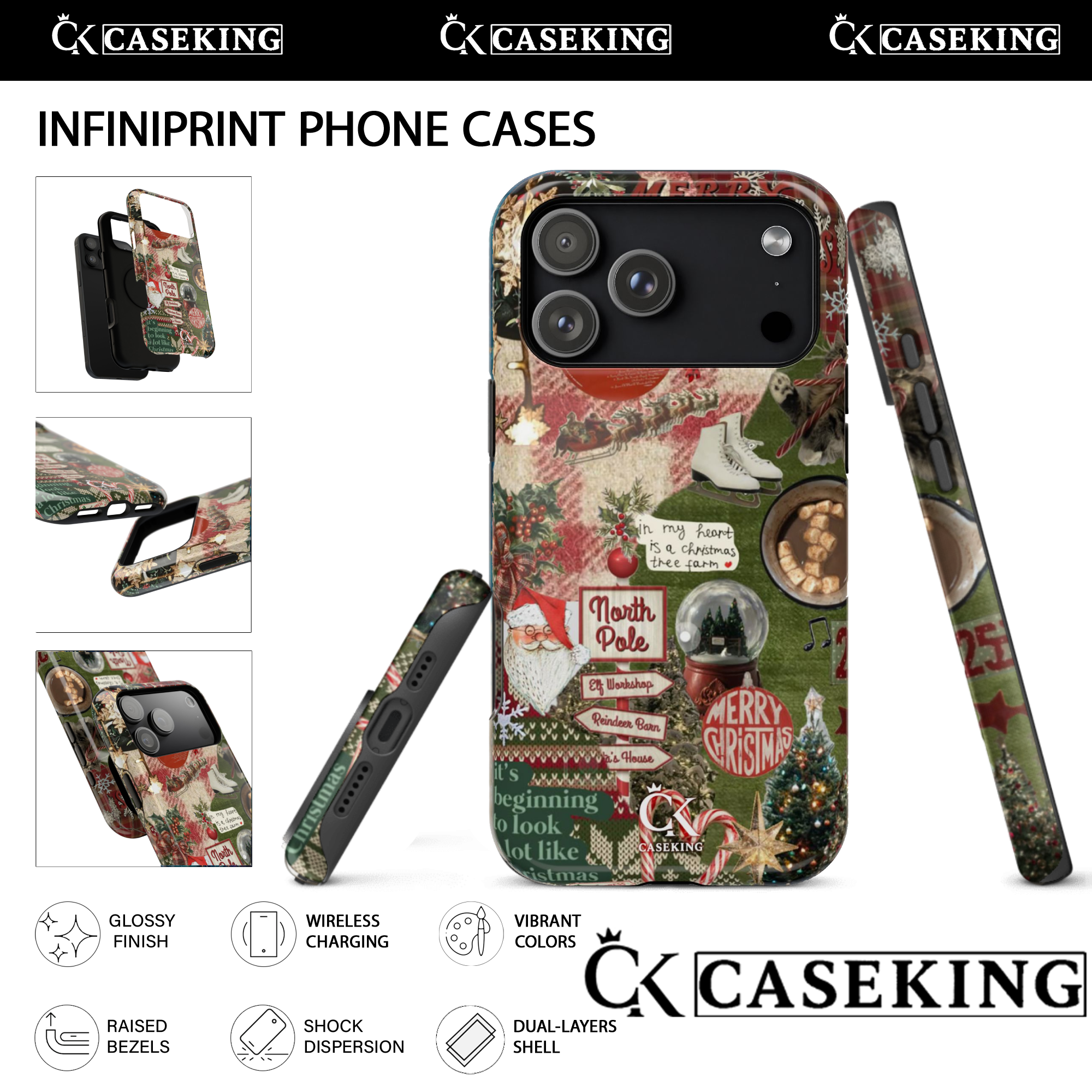 North Pole Christmas Collage Santa Cocoa Ice Skates Holiday Vintage