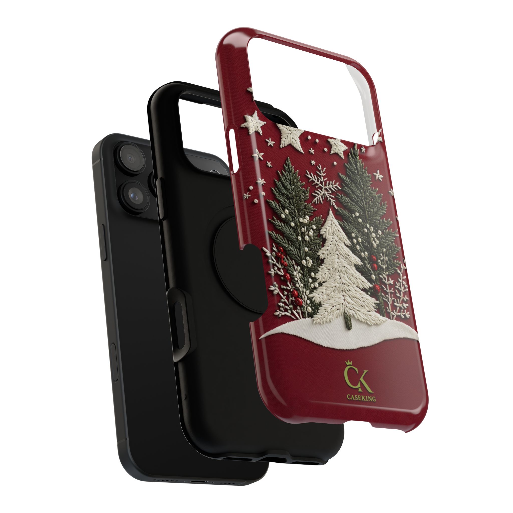 Red Christmas Tree Embroidered Snowflake Winter Holiday Classic Festive