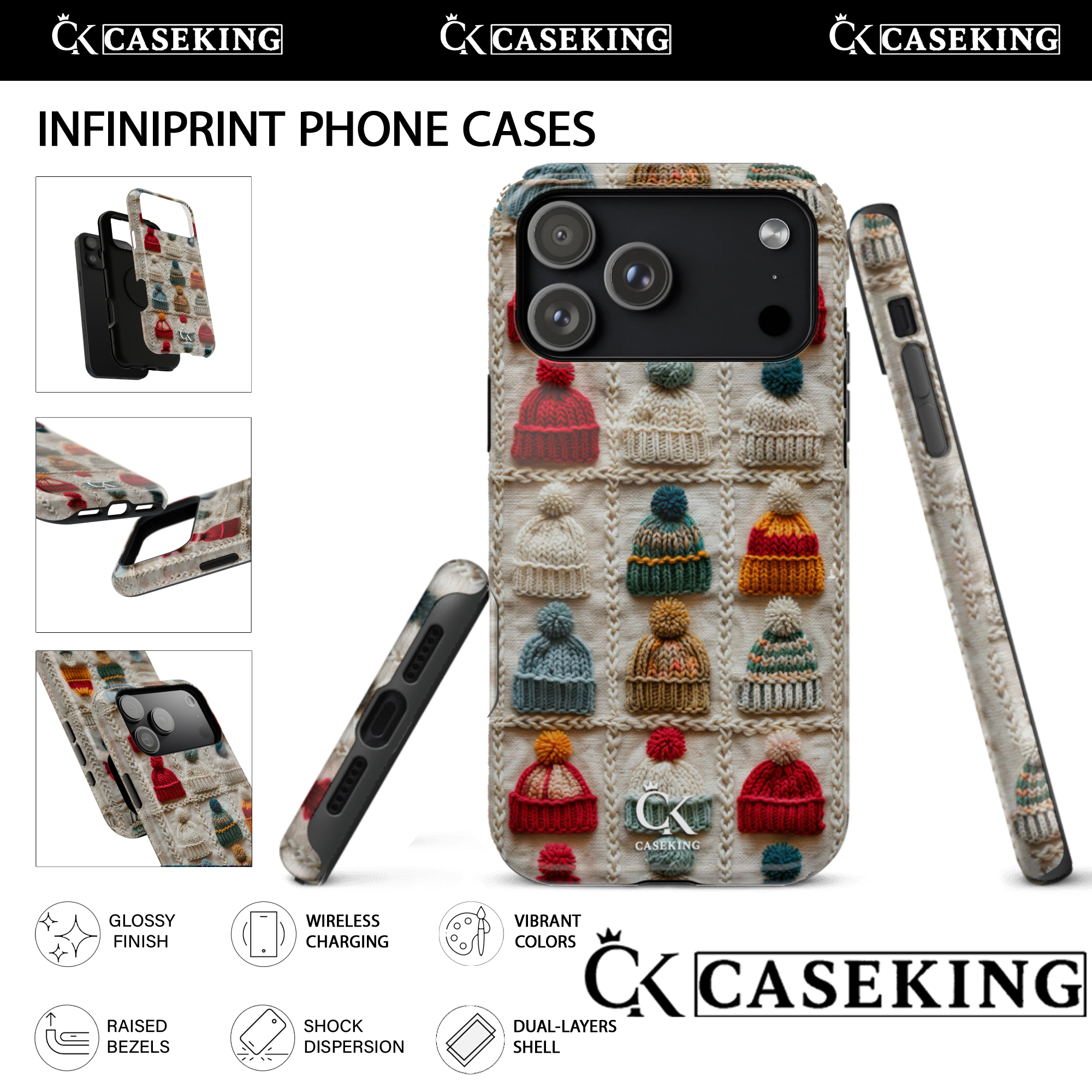 Knitted Winter Beanie Pattern Cozy Colorful Yarn Texture Christmas Aesthetic Design