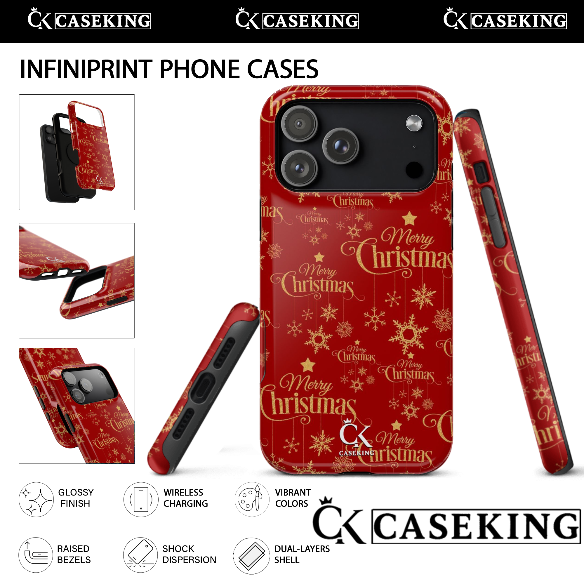 Red Gold Merry Christmas Snowflake Holiday Classic