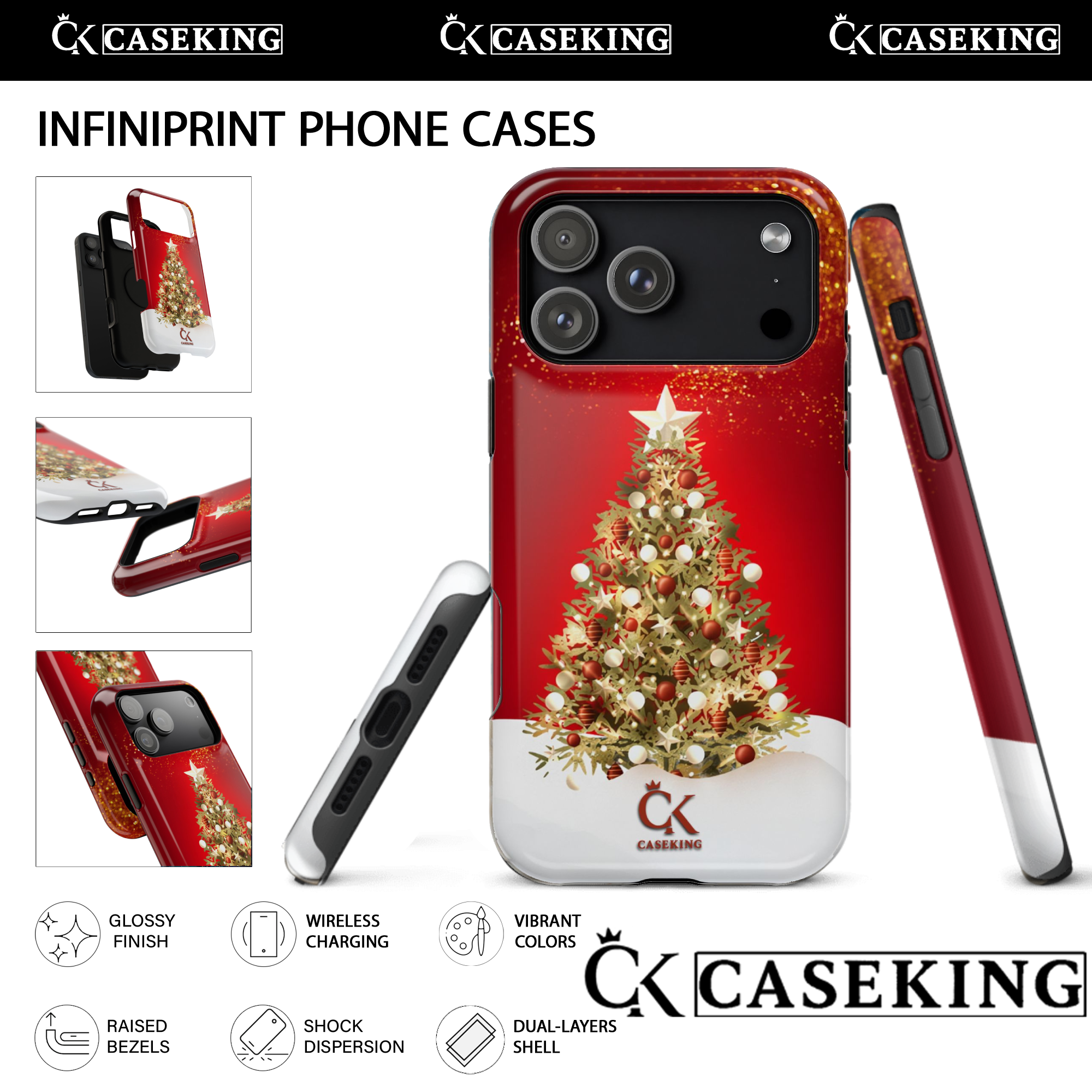 Golden Christmas Tree Red Sparkle Holiday Classic