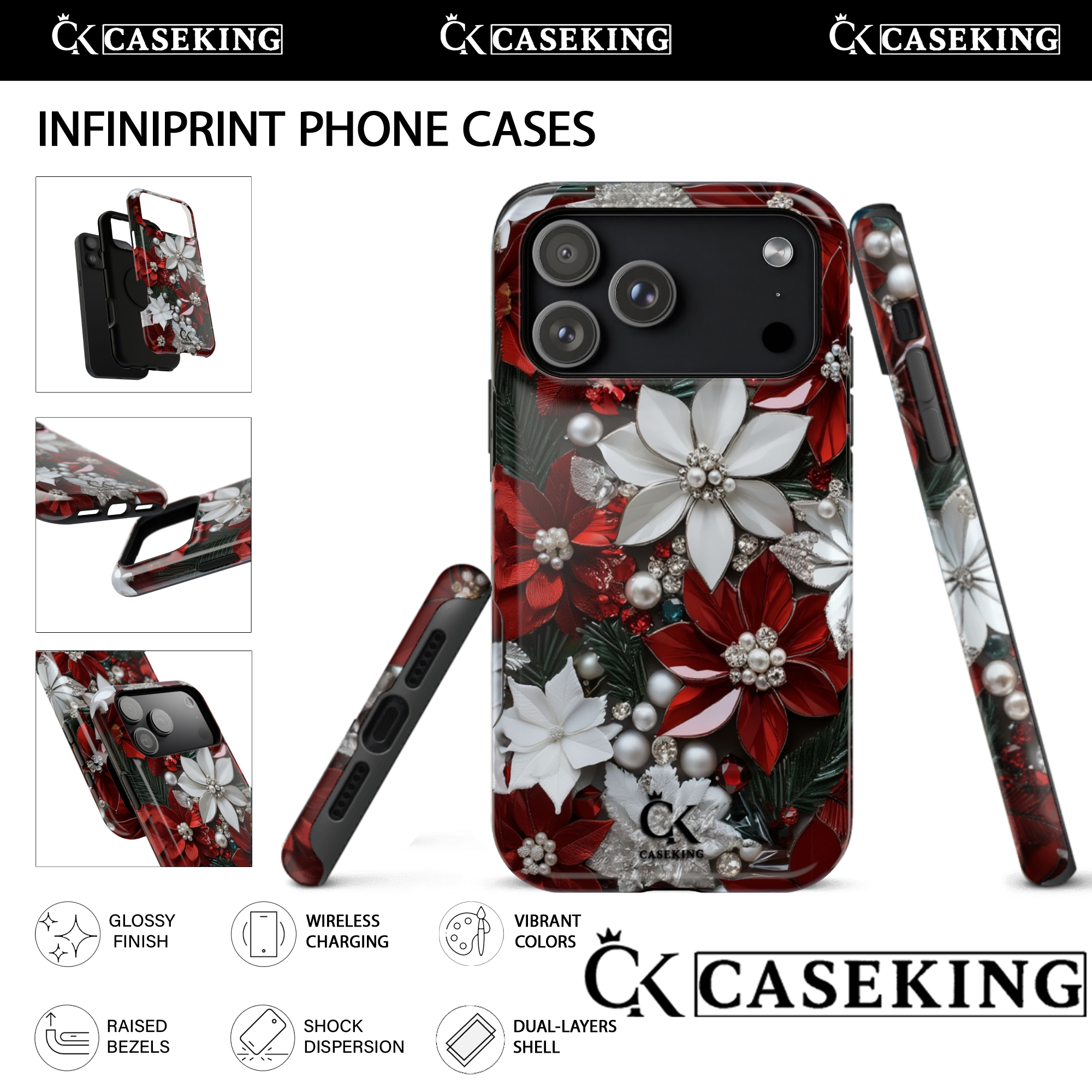 Christmas Poinsettia Red White Pearl Holiday Bloom