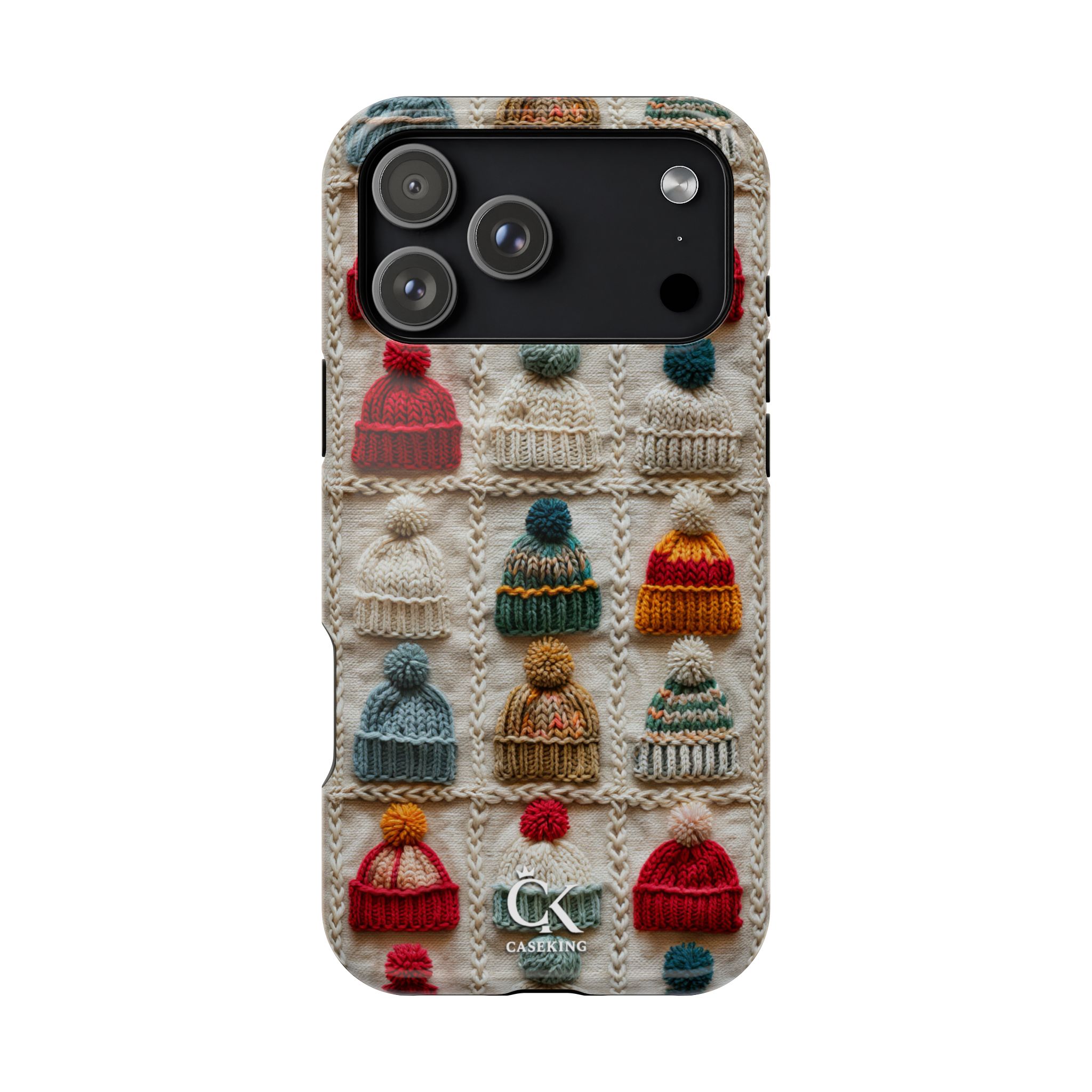 Knitted Winter Beanie Pattern Cozy Colorful Yarn Texture Christmas Aesthetic Design