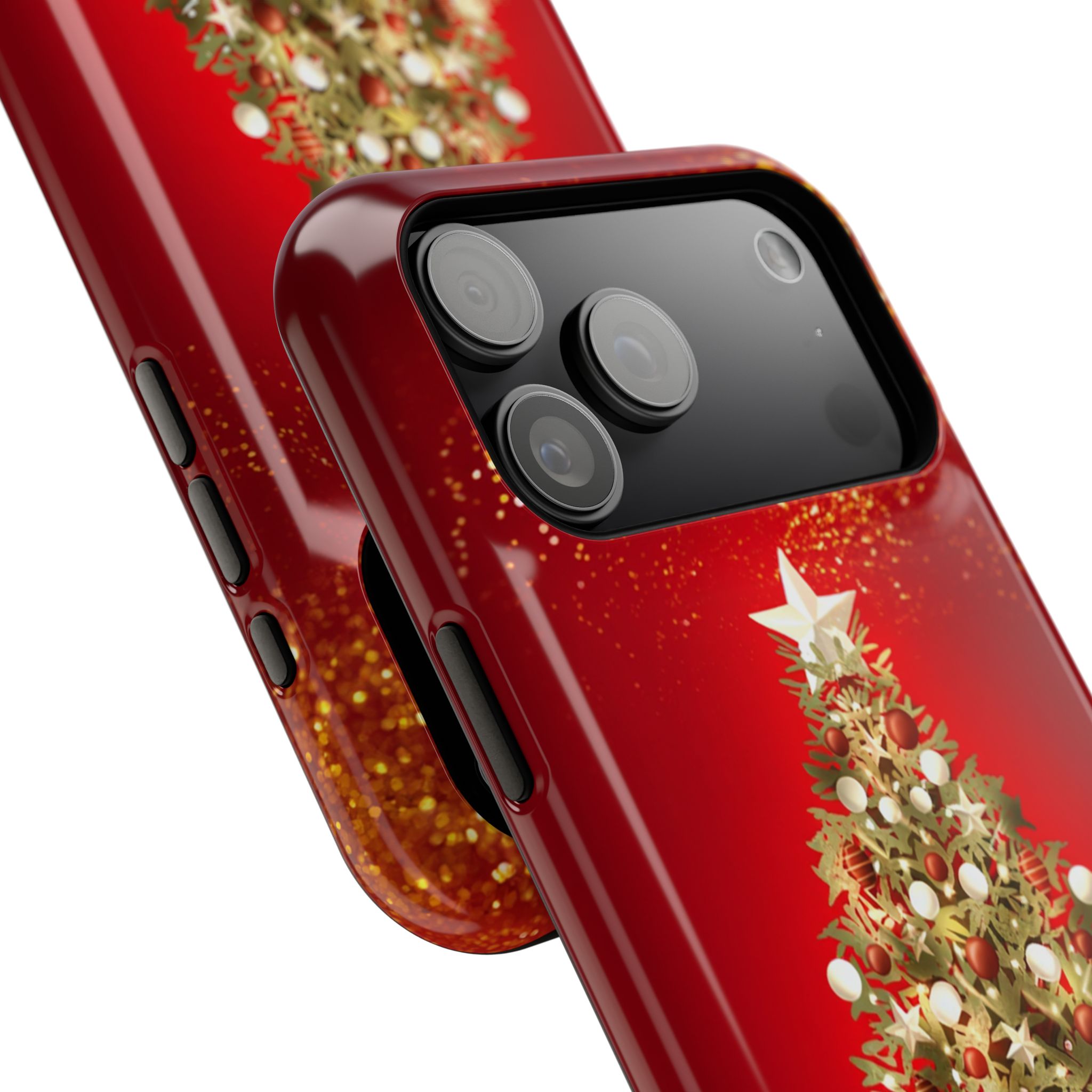 Golden Christmas Tree Red Sparkle Holiday Classic