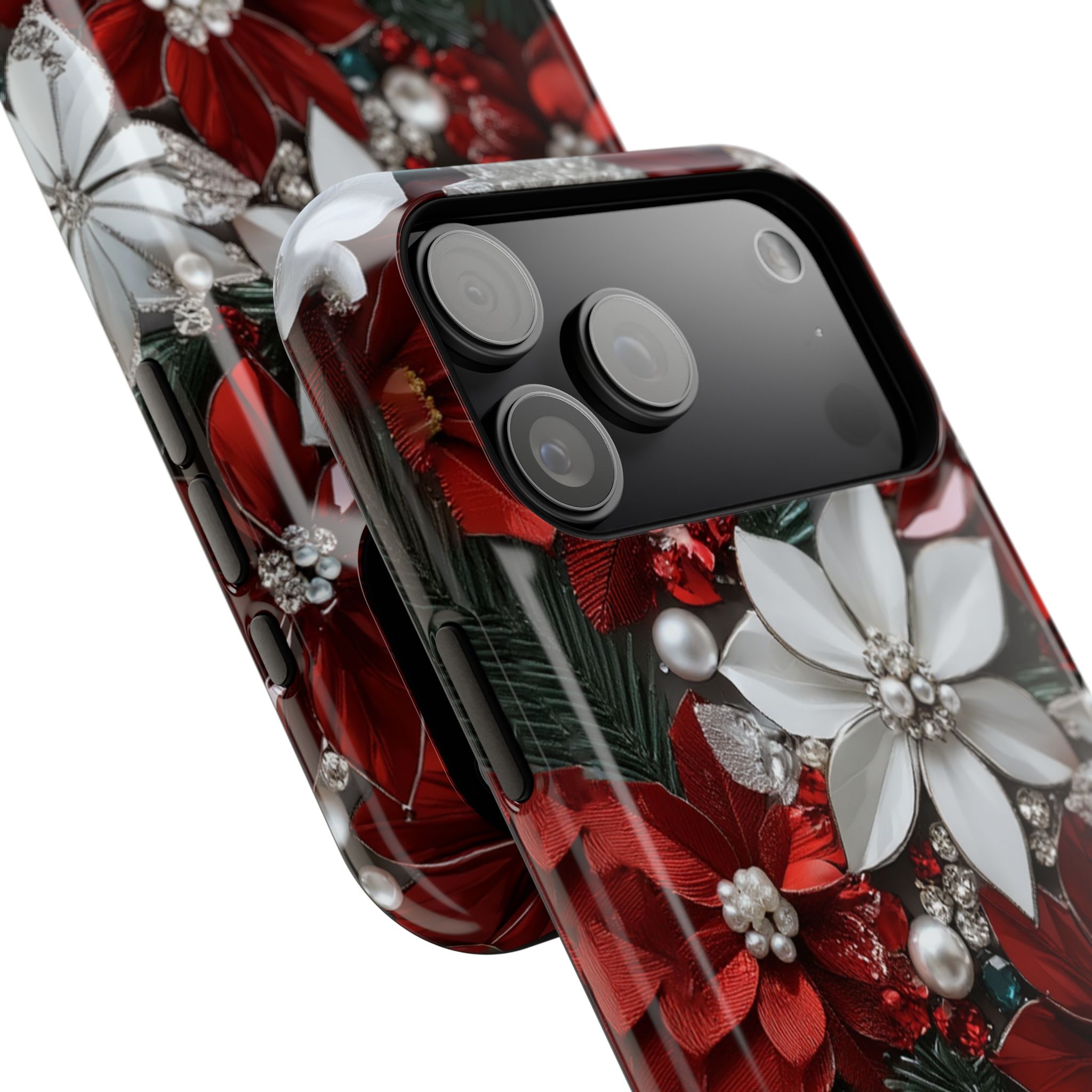 Christmas Poinsettia Red White Pearl Holiday Bloom