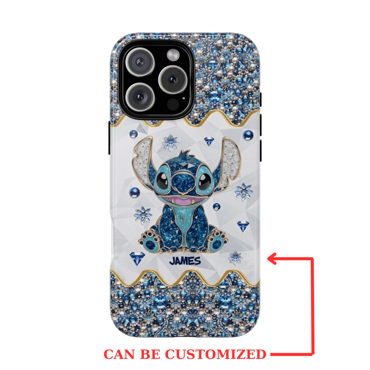 Personalized Stitch Phone Case with Sparkling Blue Accents