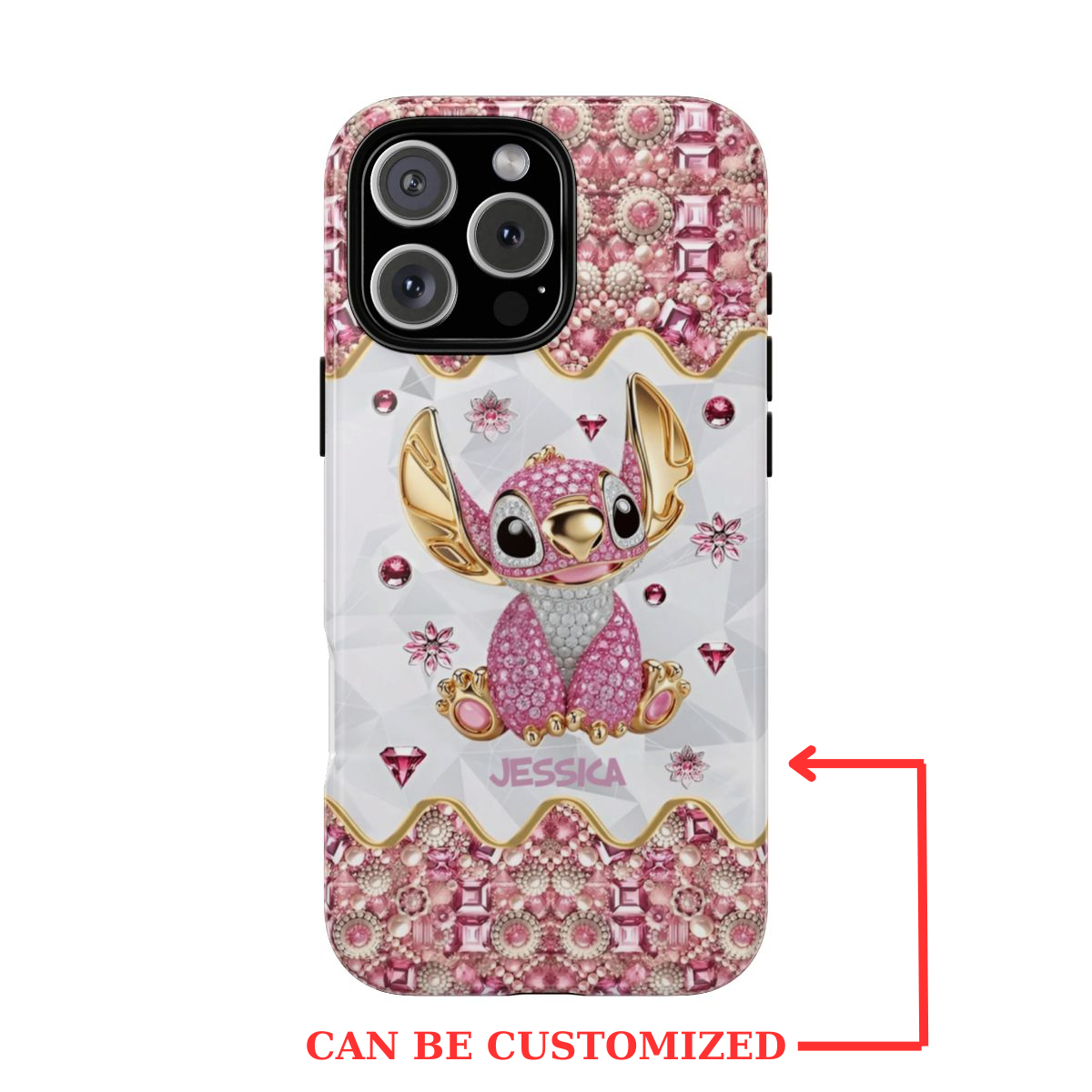 Pink Glitter Stitch Phone Case with Customizable Name